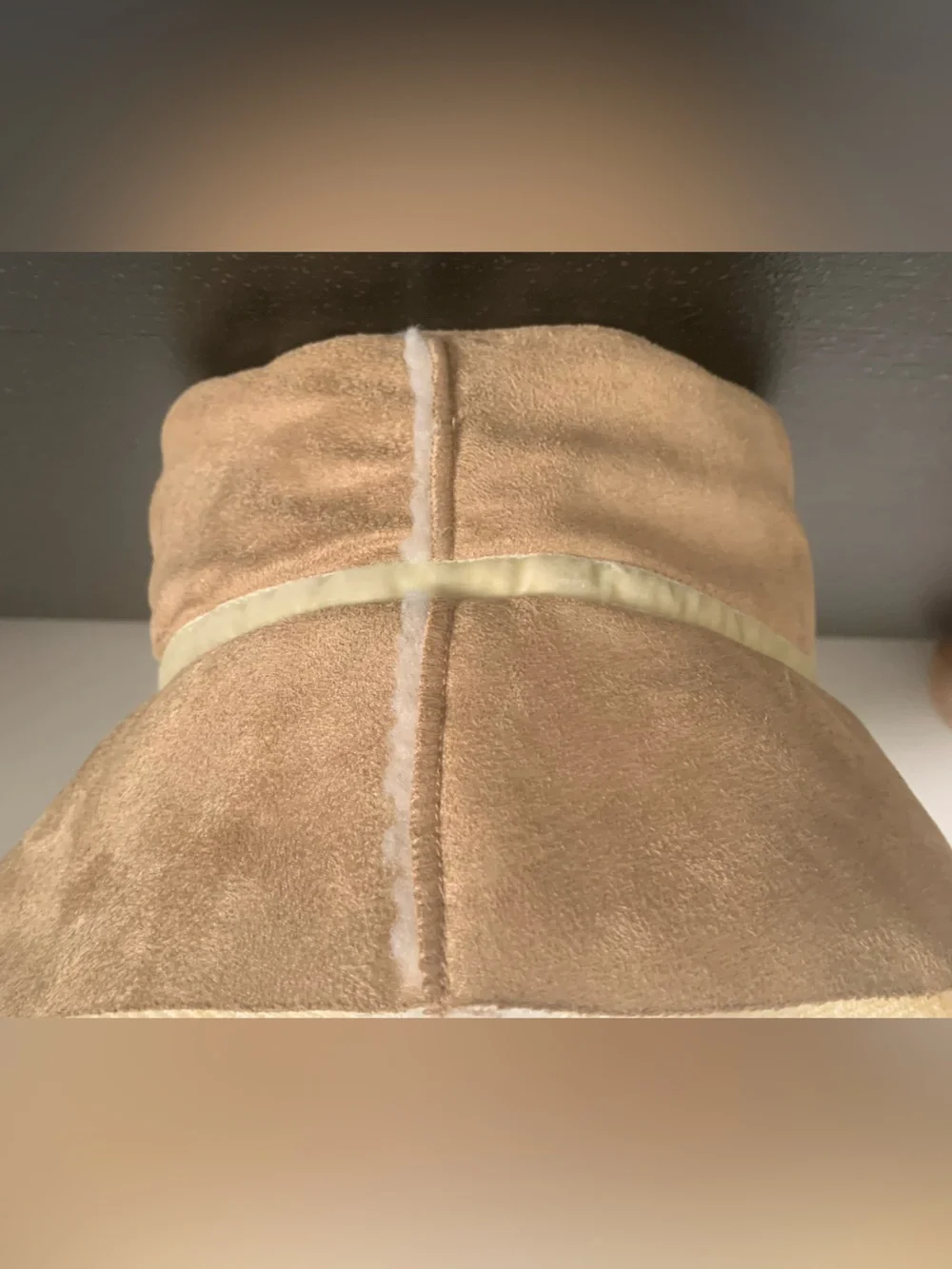 Vintage AE Tan Faux-Suede Bucket Hat with Cream Trim - Picture 3 of 9